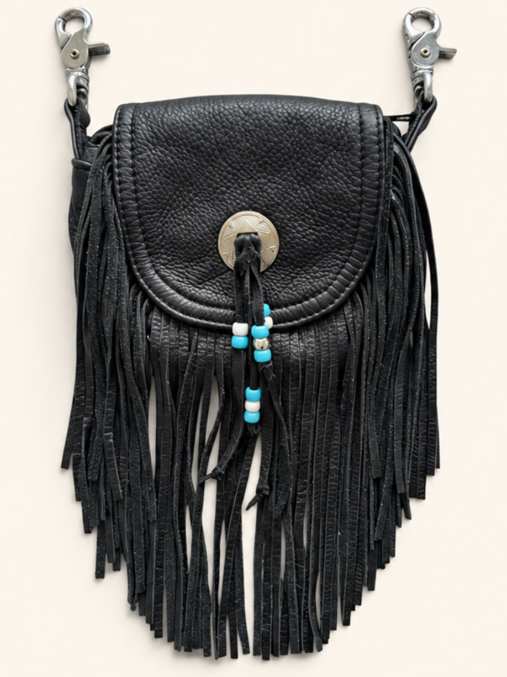 Vintage Black Leather Fringe Mini Bag Handmade Toronto Western Boho